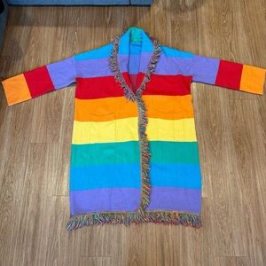 Dressed in Lala Rainbow Stripe Fringe Cardigan